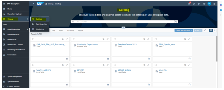 Data catalog in SAP Datasphere